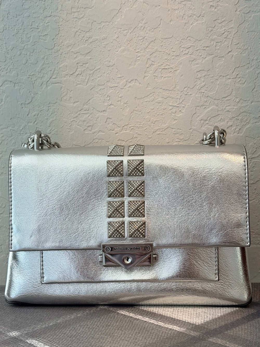 Michael Kors Cece Studded Metallic Shoulder Bag, Medium NEW